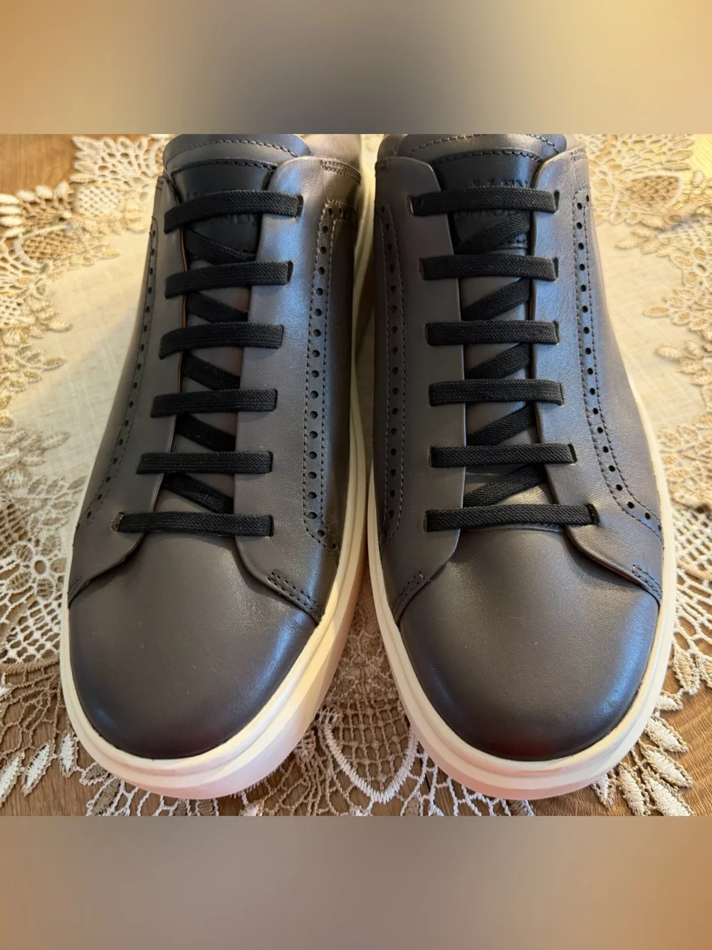 Allen Edmonds Men's Gray Stretchlace Leather Sneakers with White Sole 11D